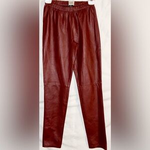 Neiman Marcus Exclusive 100% Leather Pants Cranberry Spice Brown Pull On Small